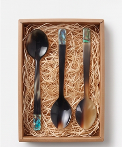 Ensemble de 3 cuillères à salade en corne naturelle d'abalone, résistantes à la chaleur, pour mariage, cuisine, salle à manger, hôtel et restaurant - Product Image 4