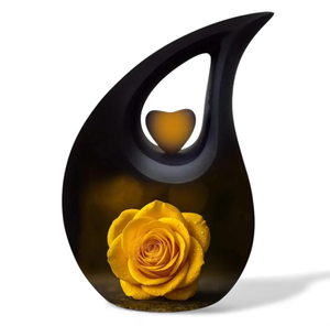 Urne funéraire en émail en forme de goutte d'eau avec motif floral et cœur, pour cendres d'adultes, 200 pouces cubes, écologique et durable - Product Image 2