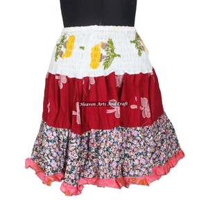 Cotton Sari Mini <b>Skirt</b> Patch Work Mini <b>Skirts</b> Boho Style Women Cotton Patch Work 20 Inch Boho Stylish Multi Color Patch Cotton - Product Image 4