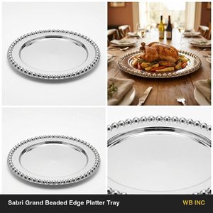 Plateau de service en acier miroir SS304 fait main de 38 cm, style Ins, avec bord perlé, pour la décoration intérieure et les mariages - Product Image 6
