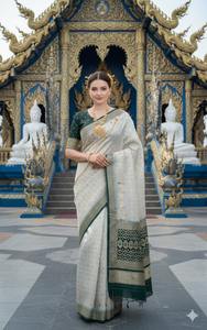 Ready Wear Premium Silk <b>Saree</b> <b>Blouse</b> Set Traditional Indian Pakistani Clothing for Party Floor-Length Wrinkle Free Quick Dry - Product Image 4