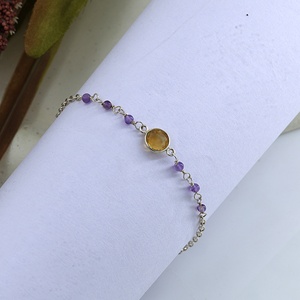 Minimalist 925 Silver Chain <b>Bracelet</b> With <b>Amethyst</b> And Citrine Bezel Set Stones <b>Bracelets</b> For Everyday Wear - Product Image 3
