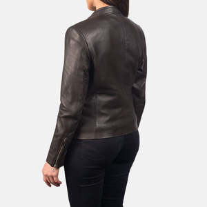 Chaqueta de Invierno de Cuero Genuino para Mujer, Corte Ajustado, Cierre Frontal con Cremallera y Botones, Forro Suave, Personalizable OEM ODM, Marca Privada, Venta al Por Mayor - Product Image 2