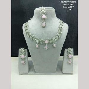Ensemble collier et boucles d'oreilles en cristal et strass plaqué argent, style ethnique traditionnel, avec maang tikka pour mariage, JeweleMarket - Product Image 2