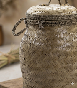 Handmade Bamboo Woven Rice <b>Basket</b> <b>With</b> <b>Lid</b> Traditional Indonesian Food Container Eco Friendly Storage Box Rustic Kitchen Decor - Product Image 3