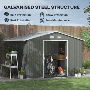 Casetta da Giardino in Metallo Grigio 11FT X 9FT Facilmente Assemblabile con 4 Prese d'Aria e Doppie Porte Scorrevoli per Cortile e Patio - Product Image 4