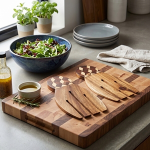 Utensilios de arte fino de madera de suar de grado alimenticio, con forma de mano, con incrustaciones de concha de coco blanca y oscura, motivo de ajedrez, color marrón claro, para servir ensaladas. - Product Image 4
