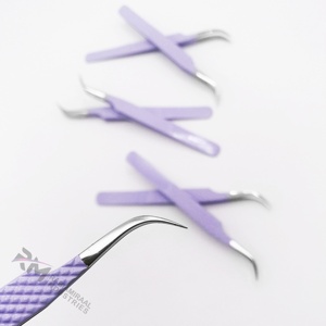 Pince à cils RABIAMIRAAL INDUSTRIES en acier inoxydable, pointe lisse, précision, pointe courbée, manche revêtu violet, anti-magnétique - Product Image 4