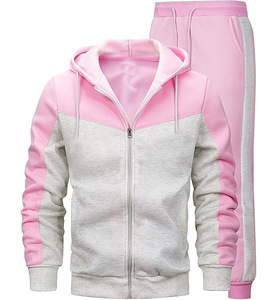 Men's Orange White Color Block Tracksuit <b>Hooded</b> Full <b>Zip</b> Jacket Matching Pants Casual Sportswear Autumn Wear - Product Image 3