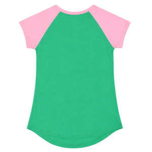 AKA เสื้อยืดคอวีสีเขียวชมพู เสื้อยืดผู้หญิงกรีกโซโรริตี้ลำลองมีสไตล์พอดีตัวผ้าเนื้อนุ่มแขนสั้นสวมใส่ได้ทุกวัน - Product Image 5