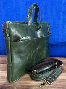 Green Leather Eco-Friendly Simple Style Alligator Pattern <b>Messenger</b> <b>Bag</b> Large Size <b>Laptop</b> Buckle Closure Durable Pocket Men's - Product Image 3