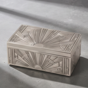 Caja de Metal Art Deco de Lujo para Frutos Secos, Elegante Contenedor de Almacenamiento con Diseño Vintage de Rayos de Sol, Empaque Metálico Premium para Regalo - Product Image 4