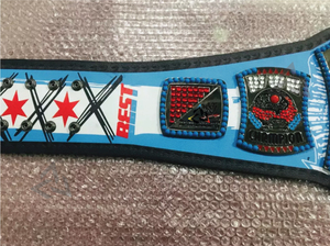 Cinturón de Campeonato de Lucha Libre Personalizado W-W-E C-M P-U-N-K 434-Days Spinner, Correa de Cuero Azul Suave de 2 mm, Placas Metálicas de Campeonato - Product Image 3