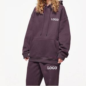 Ropa deportiva de gimnasio para mujer con logotipo personalizado, conjunto de chándal y Sudadera con capucha de manga larga de gran tamaño con patrón sólido transpirable para mujer - Product Image 3