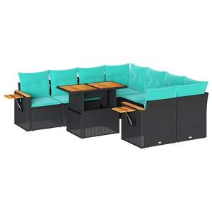 Ensemble de canapés de patio en polyrotin noir, 9 pièces, avec coussins, meubles d'extérieur élégants - Product Image 2