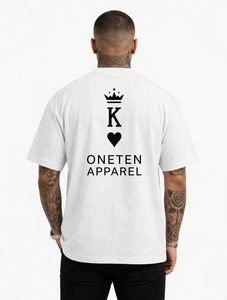 ONETEN APPAREL <b>Men</b> <b>White</b> Oversized <b>Short</b> <b>Sleeve</b> T <b>Shirt</b> Crown Heart Print Streetwear O Neck Tee - Product Image 2