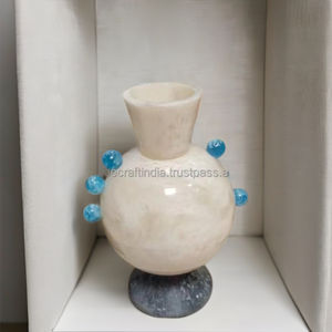Handmade White <b>Resin</b> Vase with Blue <b>Sculpted</b> Base | Modern Artistic Flower Vase for Home Decor - Product Image 1