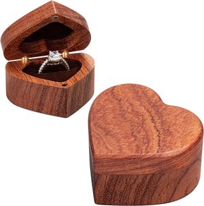 Engagement Proposal Ring <b>Box</b> Slim Wooden <b>Heart</b> <b>Shaped</b> Ring Case Bearer <b>Box</b> Ring Holder for Wedding Ceremony, Commemoration Day, - Product Image 1