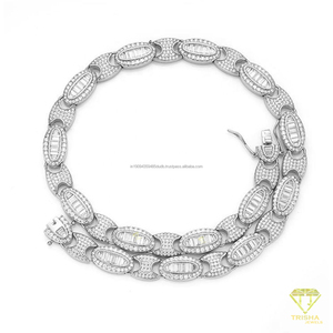 Collier Hip Hop en Argent Sterling 925 avec Chaîne Pavée de Moissanite et Diamants Taille Baguette Ovale pour Détaillants Internationaux de Bijoux - Product Image 3