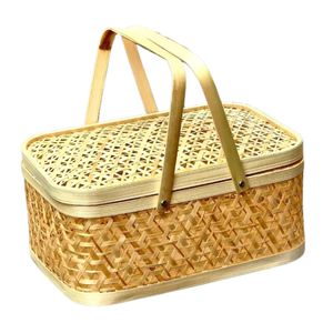 Panier-cadeau en bambou personnalisable, panier à fruits avec couvercle et poignée, emballage cadeau, artisanat vietnamien - Product Image 1