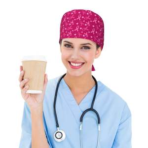 Purple Cotton Woven Surgical Nurse <b>Cap</b> Professional Medical Head Cover Tie Back Healthcare Workwear Hat - Product Image 4