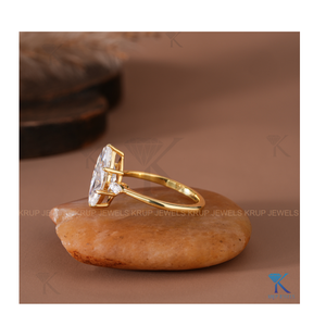 Marquise-Cut Three-Stone Engagement Ring in Yellow Gold Stackable Ring for Women <b>Fine</b> Jewelry for Special Occasions - Product Image 3