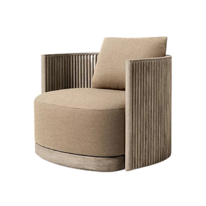 Sillón de Exterior Contemporáneo de Teca con Diseño Curvo Acanalado, Asiento Acolchado, Mecanismo Giratorio de 360°, Muebles de Jardín de Primera Calidad - Product Image 1