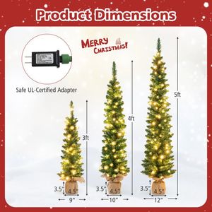 Set di 3 Alberi di Natale Artificiali Pre-Illuminati con 415 Punte Verdi, Decorazioni Festive per la Stagione Natalizia - Product Image 5