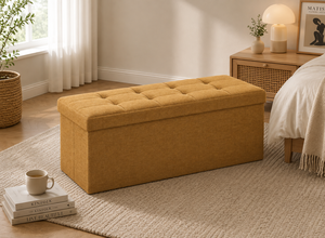 Banco de Almacenamiento Moderno de Tela con Tapa Acolchada en Color Mostaza para Muebles del Hogar - Product Image 4