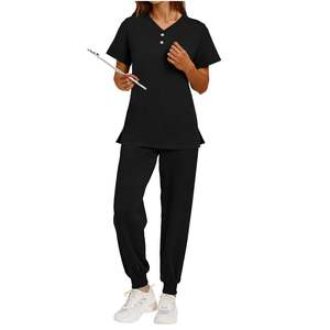Ensemble de blouses et pantalons de travail pour femmes OEM, col en V et pantalon jogger, 2 pièces, uniforme d'infirmière, vêtements de travail avec poches, extensible, respirant, vêtements médicaux - Product Image 2