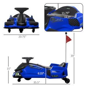 Go-Kart Elettrico Blu 12V con Avvio Lento, Musica, Luci, Trazione 4x4, Freno a Disco, Motore Personalizzato per Bambini da 1 Anno - Product Image 3