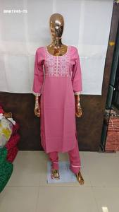 High Quality Cotton with Yoke-Embroidered Straight Long Kurti-2 Pocket Pant Pair Collection Supplier from India Woman Fashion - Product Image 6