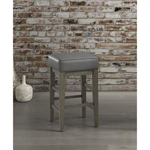 Scocca in legno massello con finitura grigio antico con struttura in legno massello da bancone da 24 pollici Set da 2 sedili in ecopelle grigia di transizione - Product Image 3