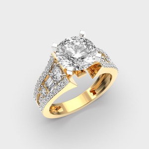 Bague de fiançailles en diamant taille mixte Radiant, or jaune 18 carats, sertissage pavé rond et baguette, bijoux fins classiques pour femme - Product Image 2