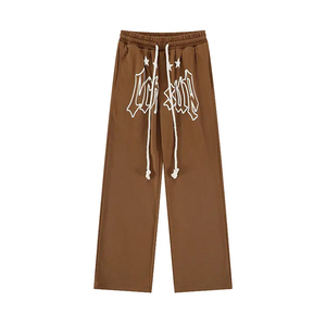 Men's <b>Brown</b> Elastic Waist Sweatpants With White Letter Print Drawstring Casual <b>Joggers</b> 100% Cotton Autumn Wear - Product Image 1