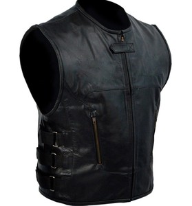 Chalecos de Motocicleta de Cuero Genuino Negro para Hombre, Transpirables, a la Moda, de Buena Calidad - Product Image 1