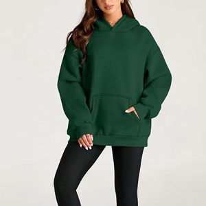 Sweat-shirt à capuche oversize vert pour femme, 100% coton molletonné, couleur unie, épaules tombantes, décontracté, automne-hiver - Product Image 1