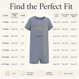Combinaison bleu ardoise |   Vêtements sensoriels spéciaux pour enfants, vêtements inclusifs, manches courtes, coton extensible, unisexe - Product Image 4