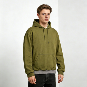 Sudaderas Extra Grandes para Hombre, Color Verde Oliva, con Bolsillo en Contraste, Dobladillo Acanalado, Forro Polar, Ropa Casual de Calle, Cómodas para Uso Diario - Product Image 1