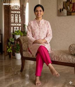 Proveedor de la mejor colección de conjuntos de kurti y pantalón rectos de algodón de bambú estampado de Surat, compras en línea en India - Product Image 3