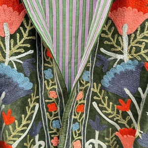 Veste Suzani en velours tissé à la main de luxe, 100% coton, broderie florale, réversible, respirante, col montant, automne-hiver - Product Image 4