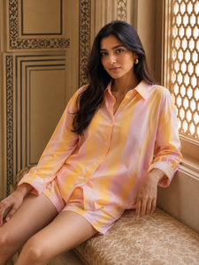 Cotton Co-ord Women Casual <b>Set</b> Striped Shorts <b>Set</b> 3 Piece Waistcoat Oversized Shirt Wholesale Matching Lounge <b>Set</b> - Product Image 5