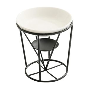 Handmade Metal <b>Wax</b> <b>Melt</b> Burner with Ceramic Dish Black Geometric Tea Light Candle Holder Essential Oil Warmer Home Fragrance - Product Image 1