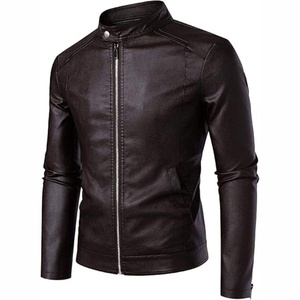 Chaqueta de cuero genuino de vaca al por mayor con hombreras y mangas acolchadas, cuello alto y bolsillos con cremallera - Product Image 5