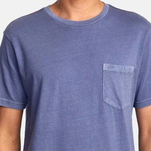 Camiseta de Algodón Azul para Hombre, Manga Corta, Cuello Redondo, con Bolsillo, Corte Holgado Informal, Tejido de Color Sólido, Ecológica, Transpirable, Estilo Hip Hop - Product Image 4