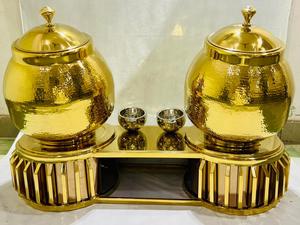 Luxury Gold Stainless Steel WOKS Double Soup Tureen Pot <b>Holder</b> 20L <b>Hammered</b> Finish Buffet Warmer Stand Hotel Catering Banquet - Product Image 2
