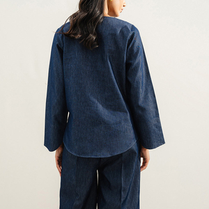 Camisa Túnica de Mezclilla Ligera de Color Azul Vintage para Mujer, Camisas Túnica Holgadas de Manga Larga con Botones, Estilo Casual para Damas - Product Image 6