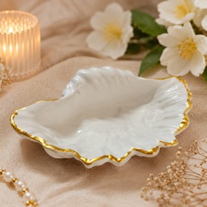 White Ceramic Rectangle Dish Gold Trim Mid Century Modern <b>Decorative</b> Bowl Tabletop Moradabad - Product Image 1