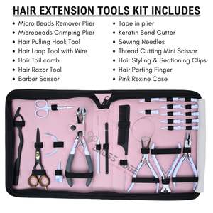 Kit d'accessoires pour extensions de cheveux Microlink avec pince à sertir pour micro-anneaux, rasoir à cheveux, aiguilles à coudre courbées, pinces à boucles - Product Image 2