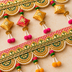 Handmade Bandhanwar Door Toran Embroidered Pearl Latkan Hanging Festive Diwali <b>Wedding</b> Home Entrance Decor - Product Image 4